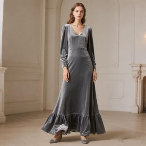 grey/silver edwardian dress Edwardian Calico Cotton Wrapper Dress: 1900s Black Floral, Puffed Sleeves, Medium
