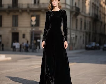 Aksamitna sukienka maxi na jesień i zimę dla kobiet, z długim rękawem, sięgająca do ziemi, elegancka, formalna sukienka na przyjęcie weselne, sukienka na zamówienie