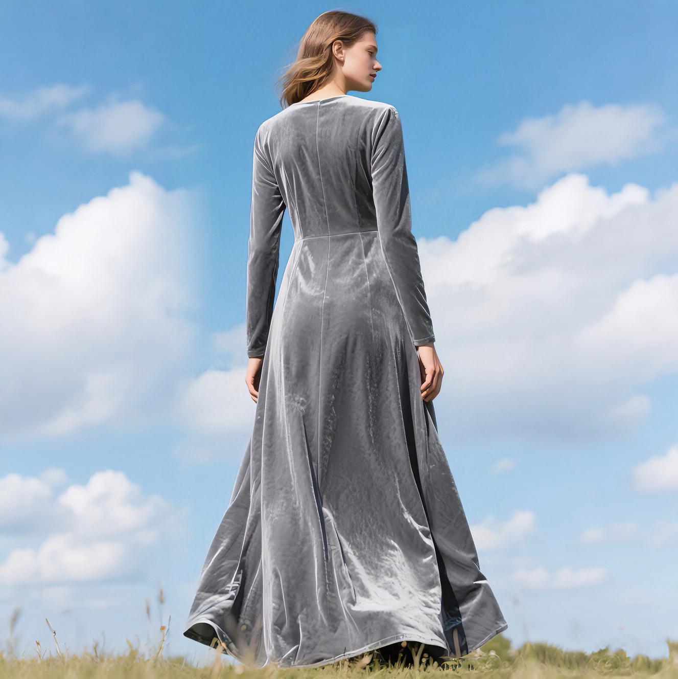 chinese dress ladies Gray Velvet Dress - Bridesmaid Dress main image 0