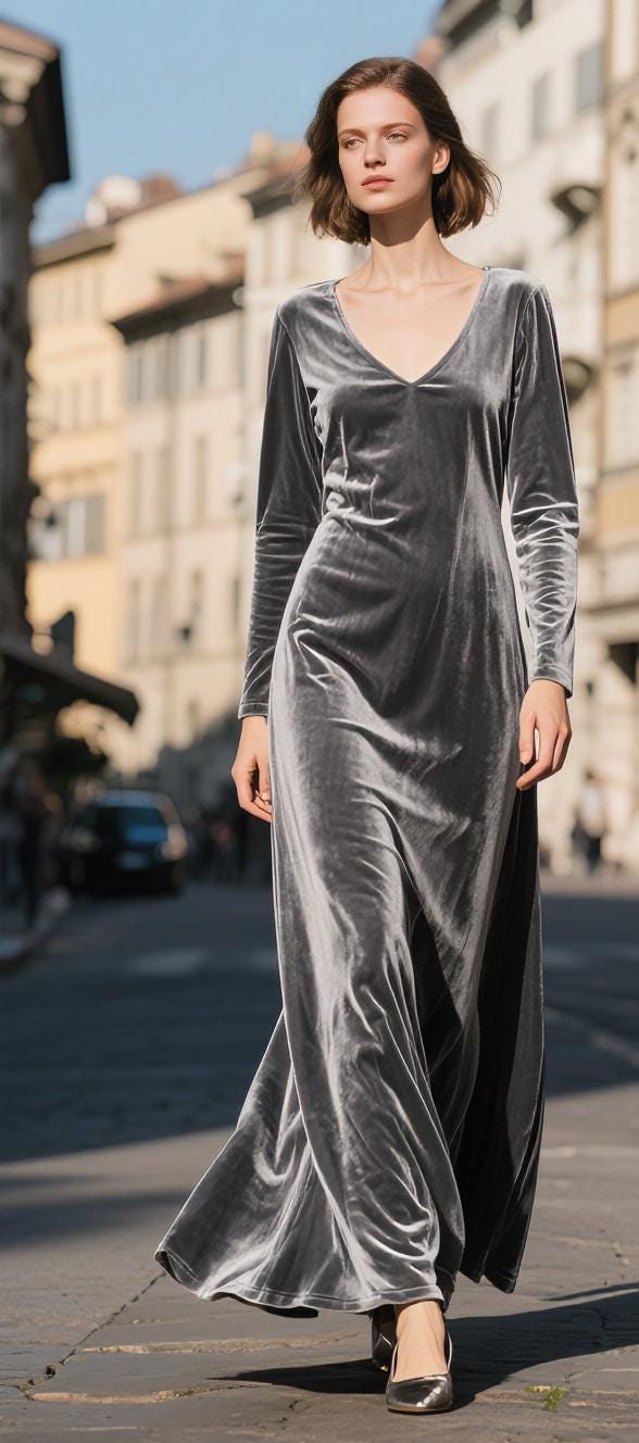 long grey velvet dress Gray for Women, V Neck Sleeve Velvet Maxi Dress, Elegant Handmade Winter Dress, Soft Formal Evening Gown Custom Dress dark grey bridesmaid dresses