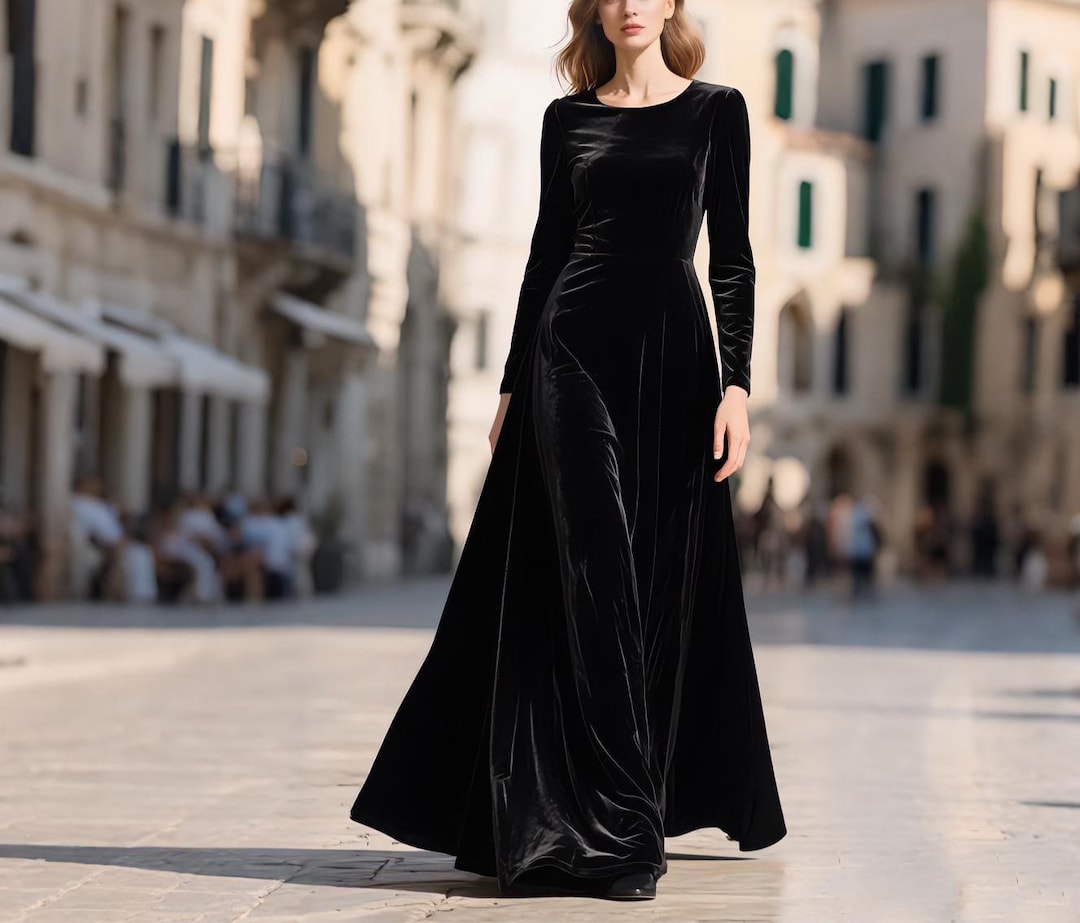 black and white silk dress Dora Premium velvet and satin Size:Pre-order 2-3 years Navy Blue V Neck elegant modest dress