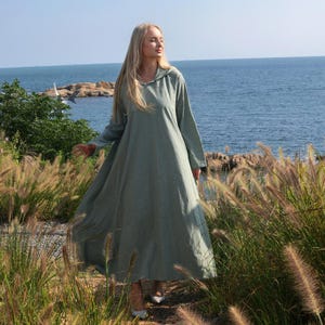 Linen Dress with Pockets Linen Loose Fit Dress  Linen Maxi Dress Hooded Dress Long Sleeves Dress Summer Fall Dress Custom Plus Size Dress