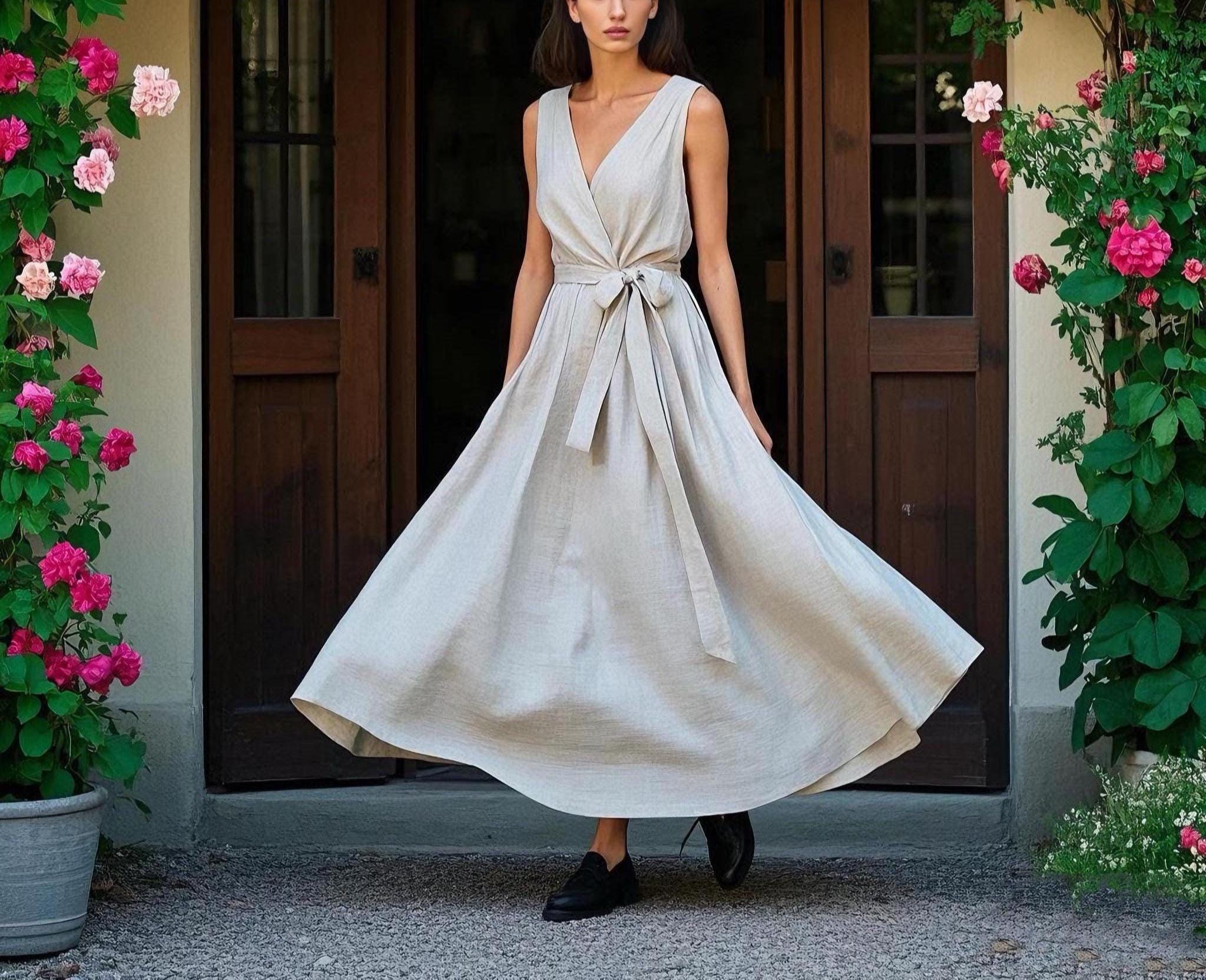 chinese dress ladies Italian Garden Floral Linen Dress  Red Door Boutique
