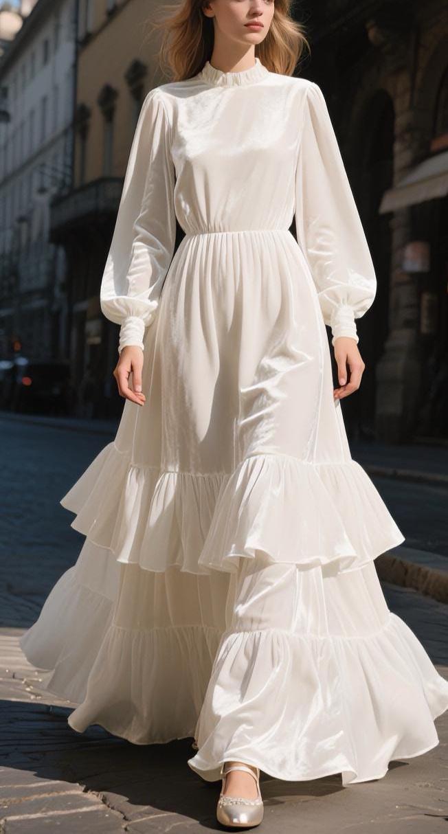 white winter long dress Velvet Maxi Women High Neck Sleeve Dress Ruffle Hem Elegant Formal Gown Fall Dress Holiday Party Dress Custom Dress Lydia Deetz | 2019 sophistication %0D%0A*%20Pay%20special%20attention%20on%20measurements%20to%20ensure%20proper%20fit Color:Navy Red Big Floral