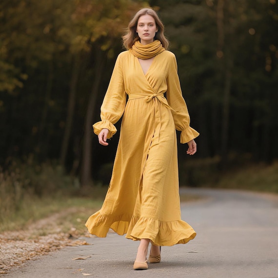 mustard yellow wrap dress Chic Yellow Dress - Satin Dress - High-Low Dress - Wrap Dress