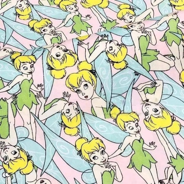 Tissu Disney La fée clochette* Tissu Peter Pan de fées* Tissu 100 % coton* Tissu en coton dessin animé anime* 1 mètre