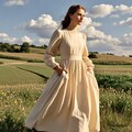 Rustic Linen Maxi Dress Long Sleeve Prairie Style Gown with Pockets Spring Summer Dress Romantic Dress Boho A-Line Dress Women Custom Dress