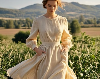 dark linen dress Amara Ruched Midi Linen Dress in Noir Black main image 1