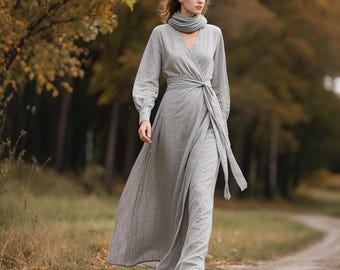 linen fall dress Linen Autumn Maxi Dress