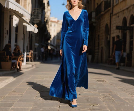 navy blue dress for baby girl A Line Sequin Royal Blue Prom Dresses Long Sleeve Winter Formal Dress Royal Blue / US2 main image 1