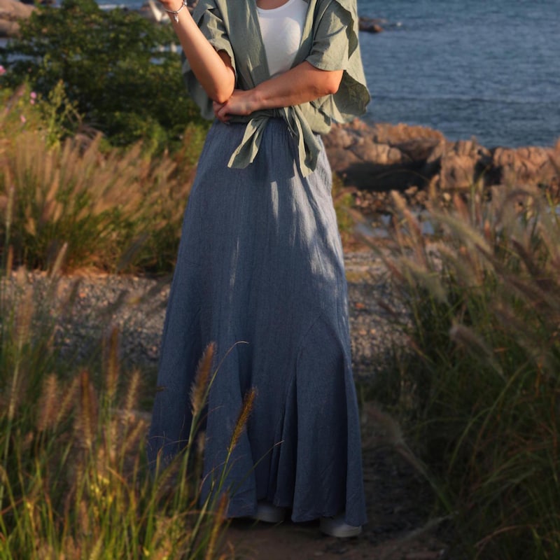 Printed Linen Maxi Skirt in Multi