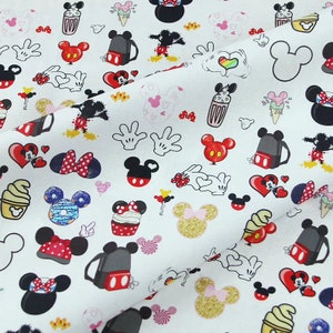 Mickey and Minnie Fabric Anime Cartoon Cotton Fabric By The Half Yard