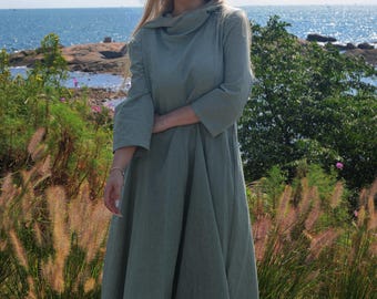 Linen Dress for Women Linen Kaftan Dress Boho Maxi Dress Linen Hoodied Dress  Summer Fall Dress Long Sleeves Dress Custom Plus Size Dress - Etsy