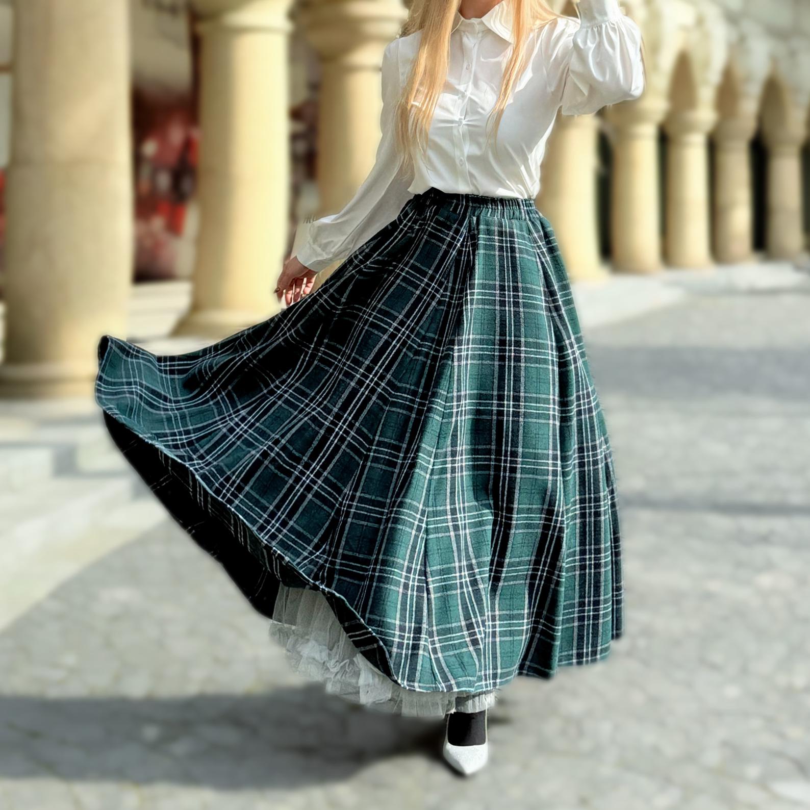 Plaid maxi skirt 2018 fall sale