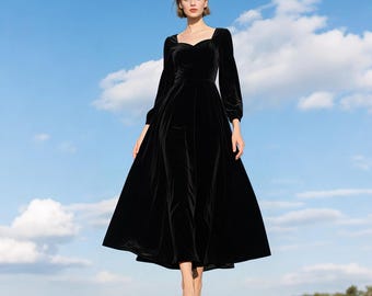 chinese dress ladies Zapaka Women Velvet Holiday Party Dress with Long Sleeves Dark Green Tight Cocktail Dress, Black / L main image 0