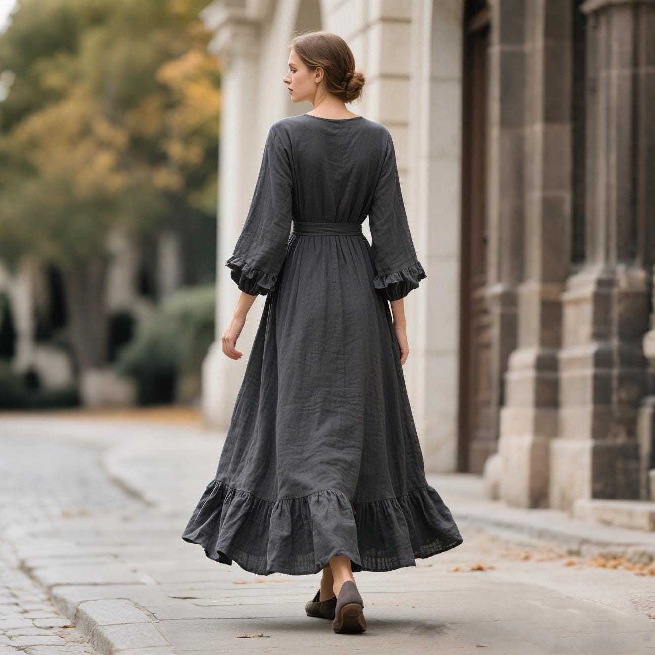grey ruffle sleeve dress Ruffle Tiered Embellished Flutter Sleeve Gown main image 0