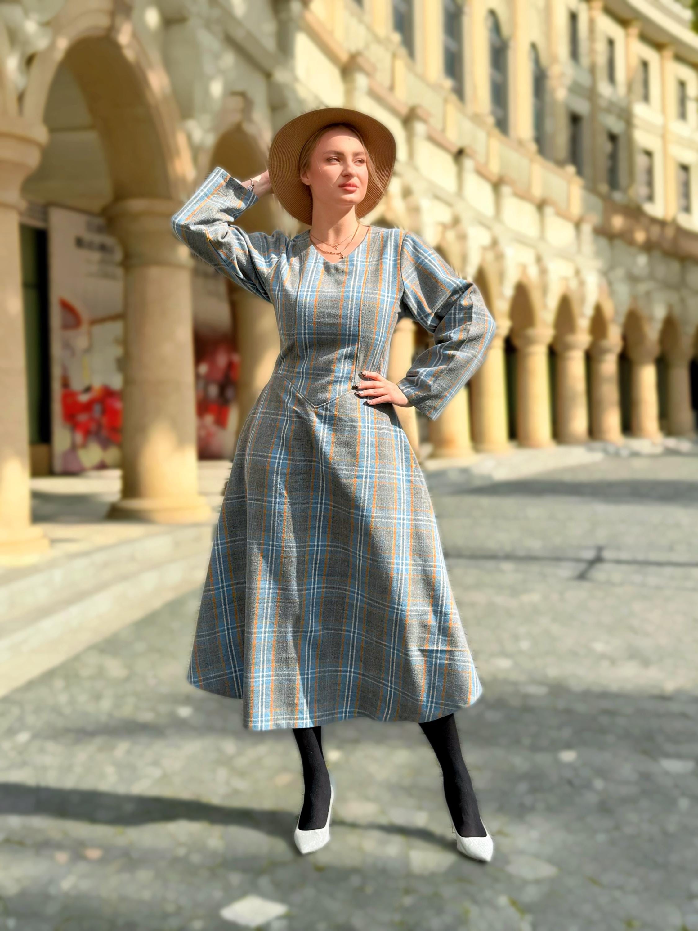 tartan flare dress Red Tartan Long Sleeve Tunic Flare Dress Red Tartan Plaid / XL / H23603 main image 0