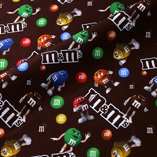 Tissu en coton M&M's, chocolats multicolores, bonbons, dessins animés, mètre carré