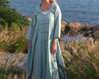 Women Linen Coat Oversized Hooded Cardigan Boho Linen Jacket with Pockets Long Sleeves Jacket Loose Maxi Dress Summer Fall Plus Size Coat