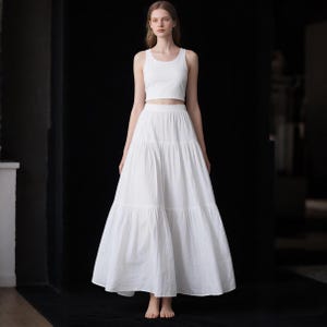 White Linen Tiered Maxi Skirt Women Elastic Waist Skirt Flowy A Line Boho Skirt With Pockets Custom Skirt Summer Fall Skirt Plus Size Skirt
