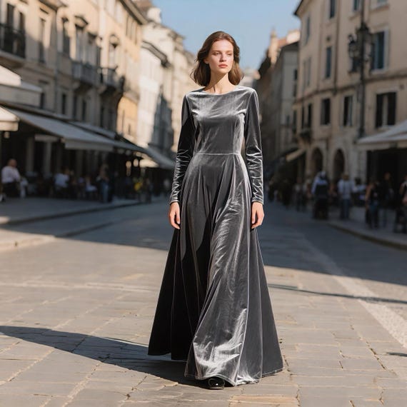 Women Velvet Dress Velvet Maxi Dress Gray Bridesmaid Gown Velvet Bridesmaid Dress Formal Velvet Dress Party Dress Evening Dress Custom Dress