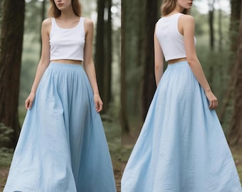 Linen Maxi Skirt with Pockets Full A-Line Skirt with Elastic Waist Flowy Handmade Summer Skirt Cottagecore Linen Skirt Long Custom Skirt