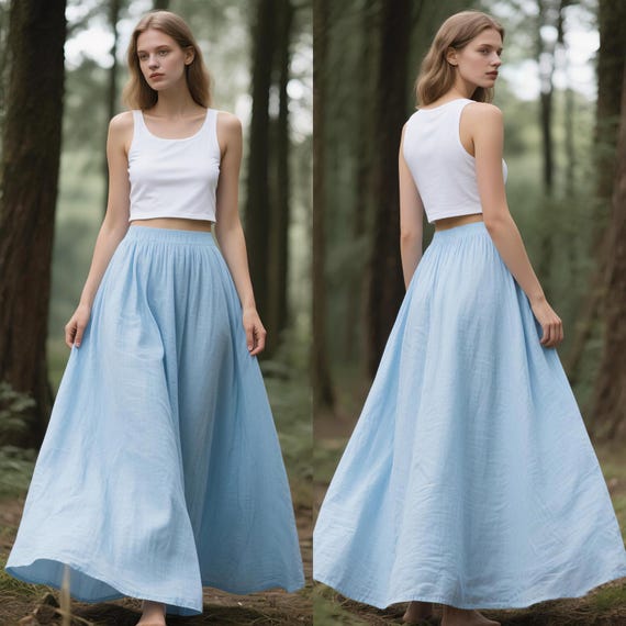 Linen Maxi Skirt with Pockets Full A-Line Skirt with Elastic Waist Flowy Handmade Summer Skirt Cottagecore Linen Skirt Long Custom Skirt