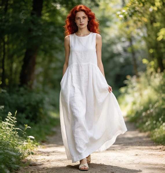 100 linen maxi dress Lelah 100% Linen Maxi Dress in Off-White