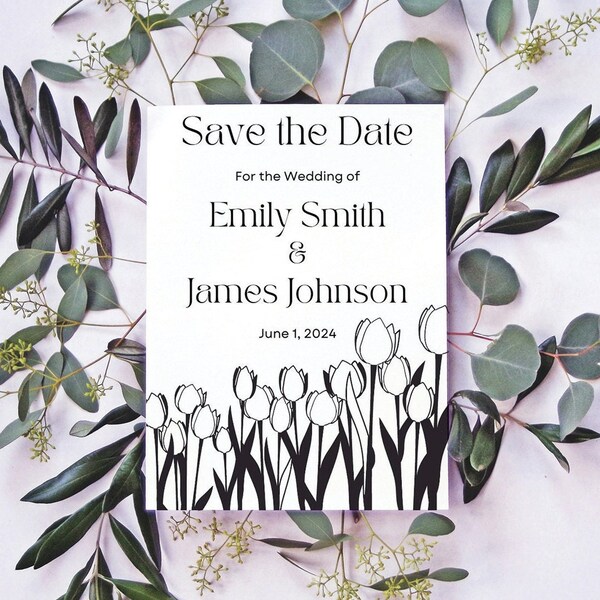 Black & White Tulip Invitation, Digital Template