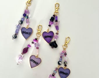 BTS Heart Keychain Kpop ARMY Resin Purple Beaded Kpop Merch Accessory Gift