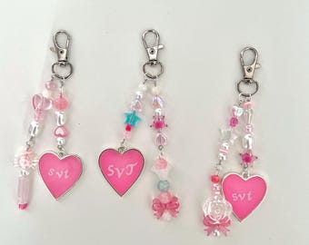 Seventeen Heart Keychain| Aesthetic Bag Charm| Pink Beaded Keychain| Kpop Charm