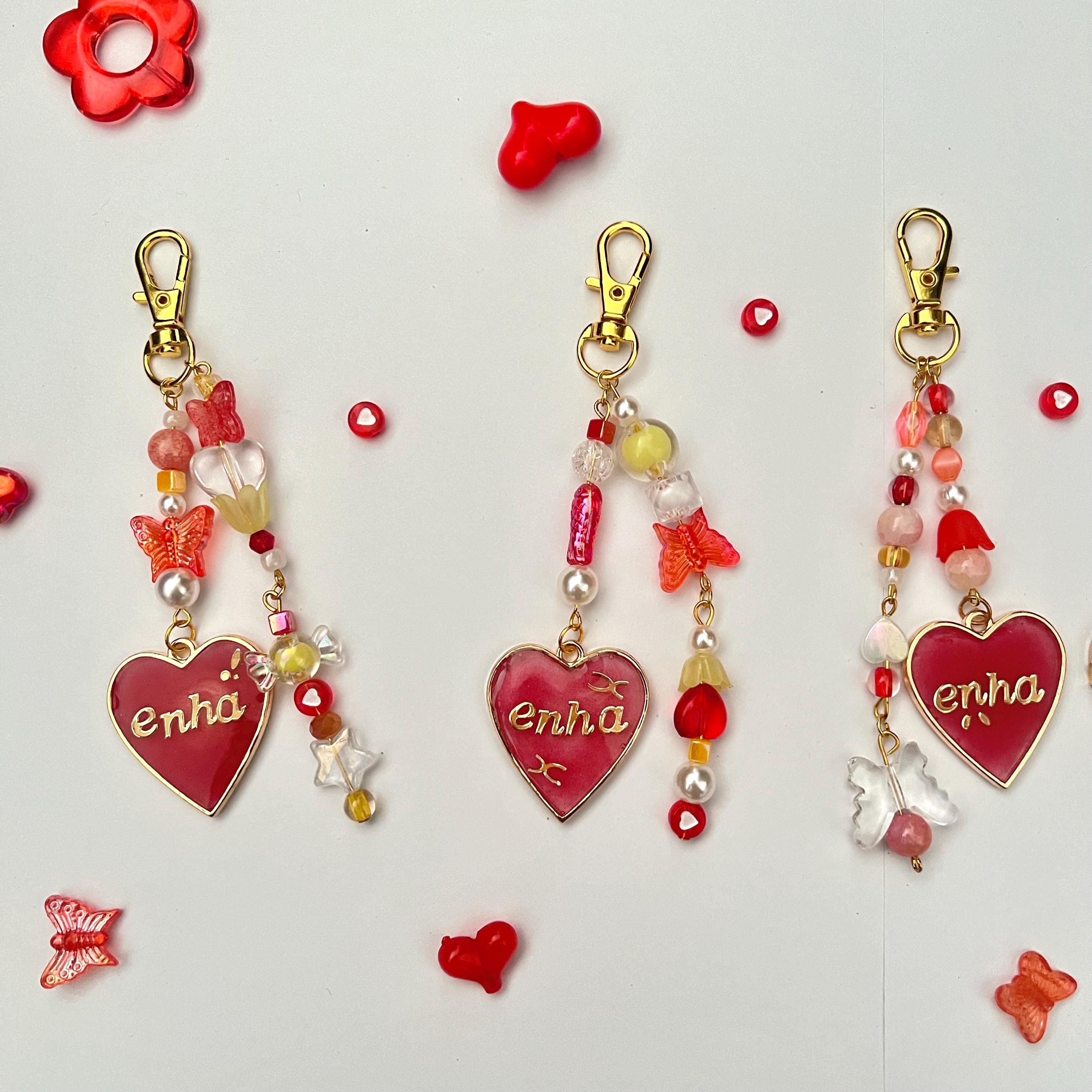 Enhypen Heart Keychain| Aesthetic Bag Charm| Red Beaded Keychain| Unique  Kpop Charm