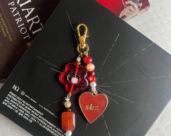 Stray Kids Heart Keychain: Red Beaded Kpop Bag/Phone Charm