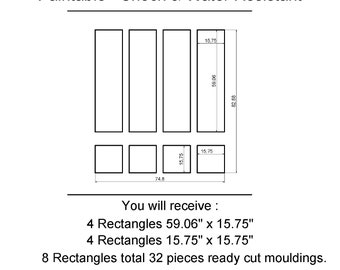 Wall Moulding Kit -  Feature Wall - Accent Wall Kit -  Wall Molding Package -  Paintable Wainscoting Panels - Corners Cut Molding