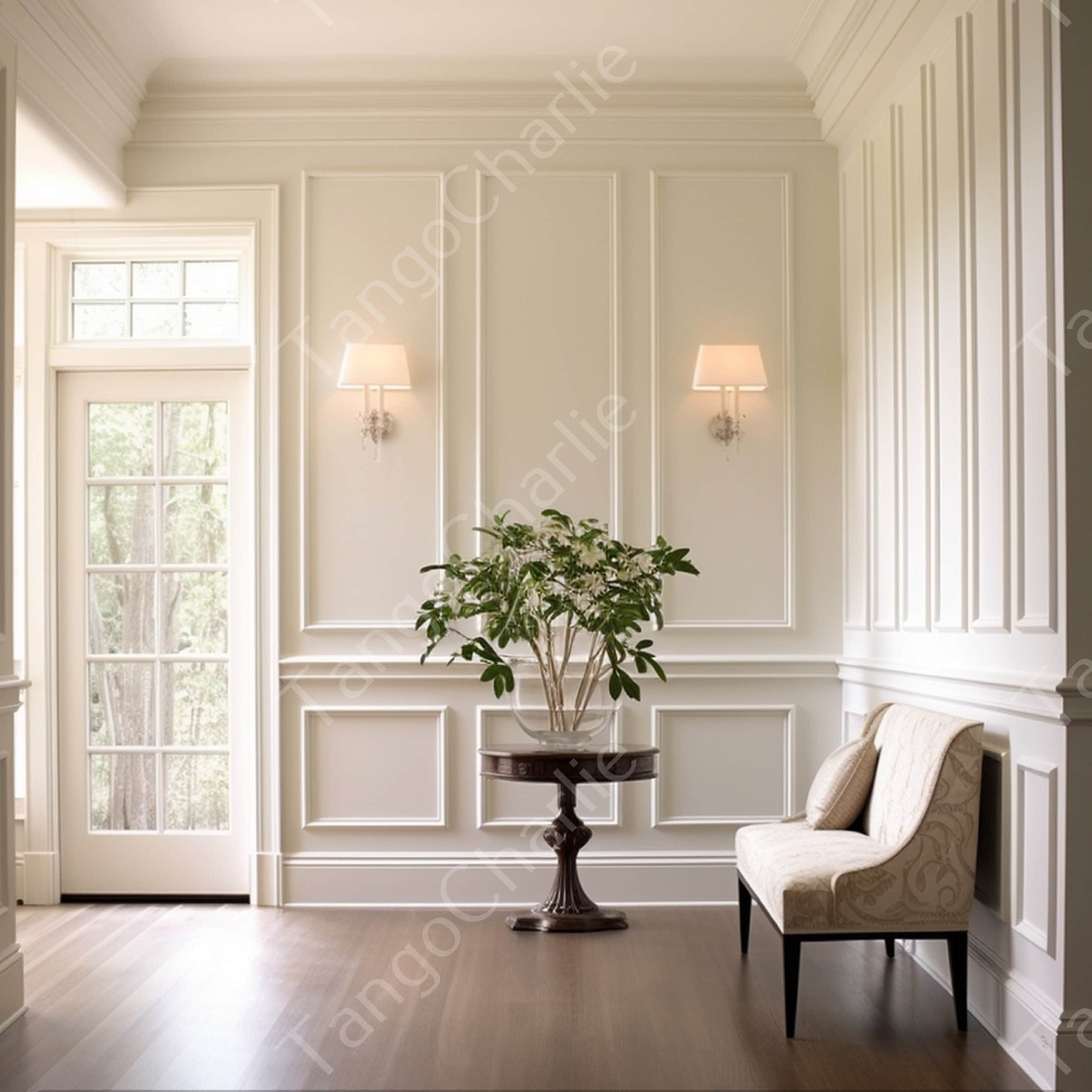 Molduras de pared para decoración de habitaciones, cada moldura mide 94,4 x  1 x 0,6 pulgadas, paneles de pared blancos duraderos pintables para