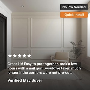 a verified etsy buyer review with a 5 star showing the wall molding kit