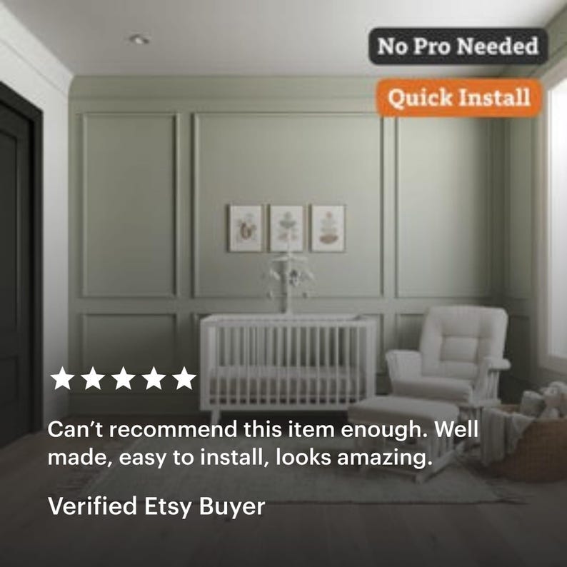 a verified etsy buyer review with a 5 star showing the wall molding kit