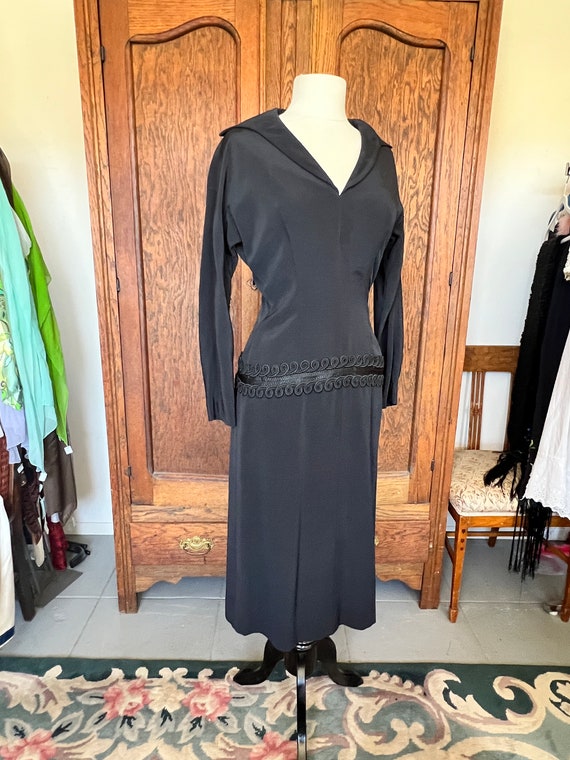 1940s | Black Faille | Cocktail Dress