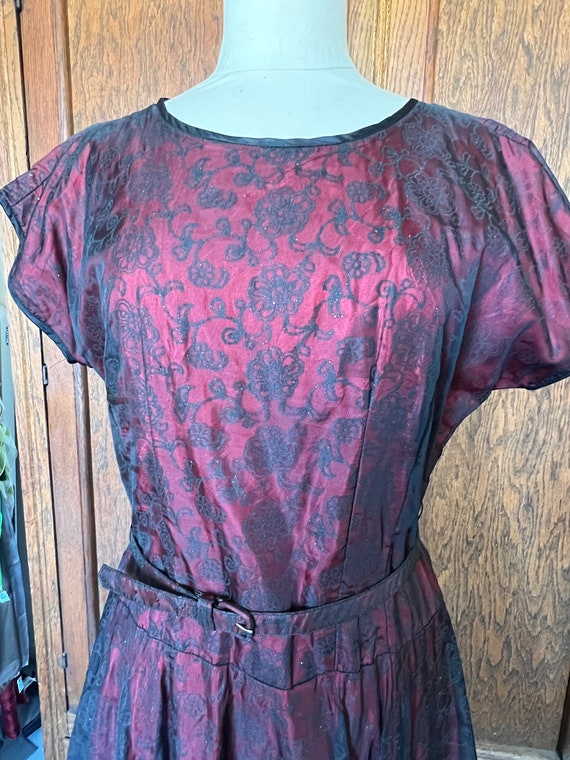 1950s | Red w Black Overlay | Cocktail Dress | Ho… - image 3