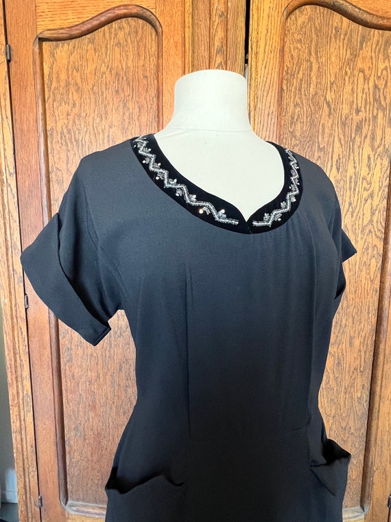 1940s | Blakely Originals | Black Dress w Velvet … - image 3