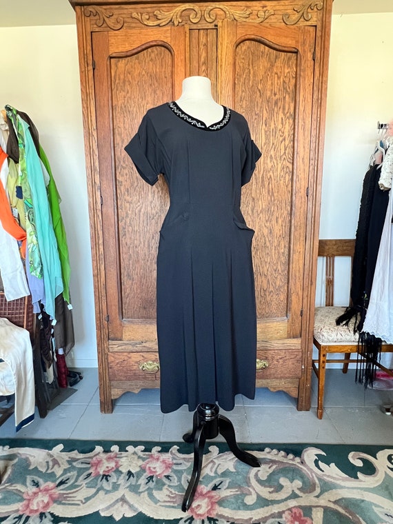 1940s | Blakely Originals | Black Dress w Velvet … - image 1