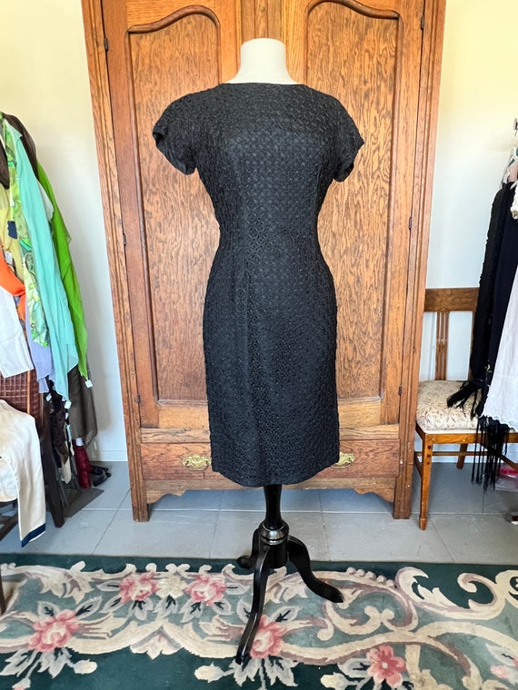 1960s | Black | Ribbon Knit | Wiggle Dress