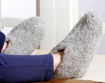 Merino Pure Sheep's Wool Man's/Women's Slippers | Gray Eco Slippers | Mens Winter Booties | Indoor Slippers | Pure Wool Booties | Unisex