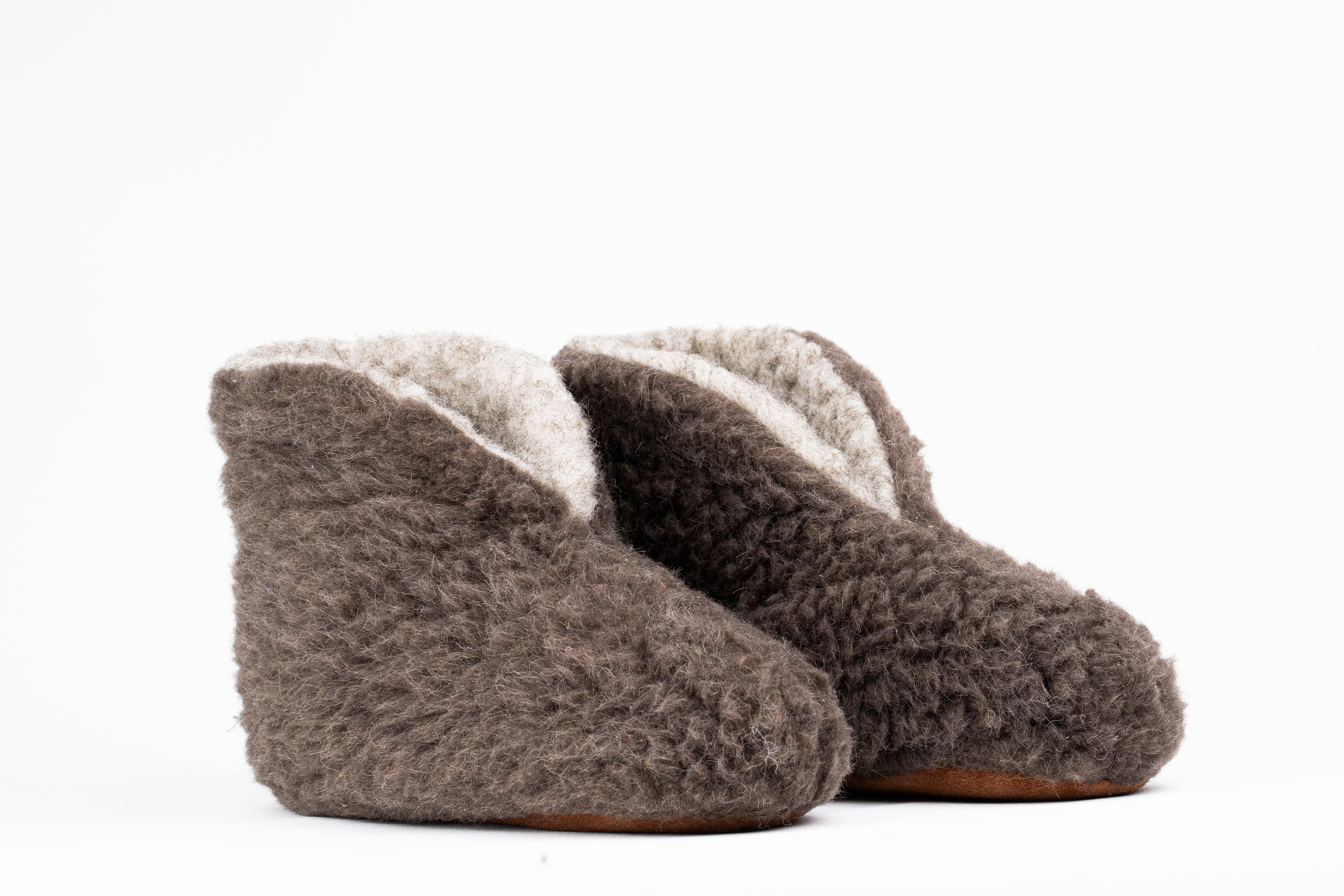 Eco Friendly Eco Sheepskin Slippers Handmade Brown Wool