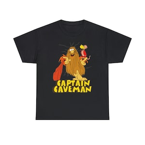 Captain Caveman mit Vogel Erwachsene Unisex Schwere Baumwolle Grafik T-Shirt