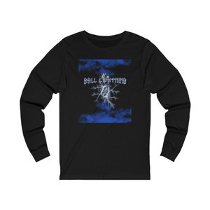 May include: Black long-sleeve t-shirt with a blue and white graphic of a lightning bolt and the text "Ball Lightning".