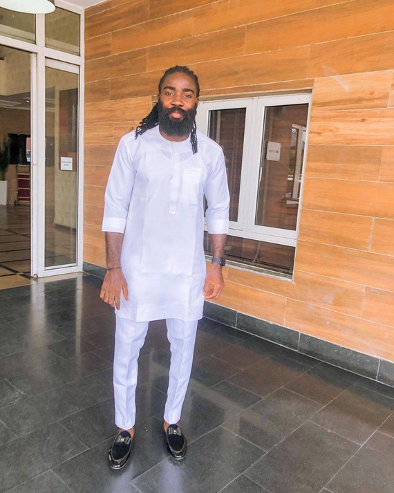 African wedding suit, Senator suit, African men's suit, Dashiki shirt,  Men's kaftan, Groomsmen suit, Groom's suit, White suit, men's