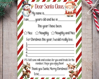 Kids Letter to Santa, Printable Letter to Santa Claus, Kids Christmas Wish List, Christmas Activity, Dear Santa, Letter to Santa Printable