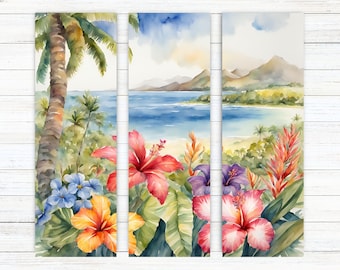 Tropical Island Bookmarks, Printable Watercolor Tropical Beach Bookmarks, Palm Tree and Beach Bookmarks, Hawaiian Art, Floral Bookmarks