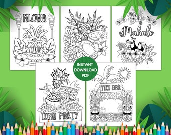 Luau Party Coloring Pages, Hawaiian Luau Coloring Pages, Summer Coloring Pages, Instant Download, Luau Party Activity Coloring Pages